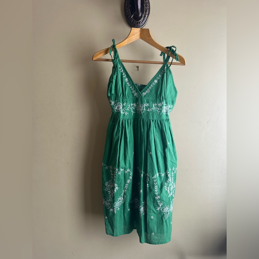 Forever 21 Green Embroidered Tie-Strap Sundress
